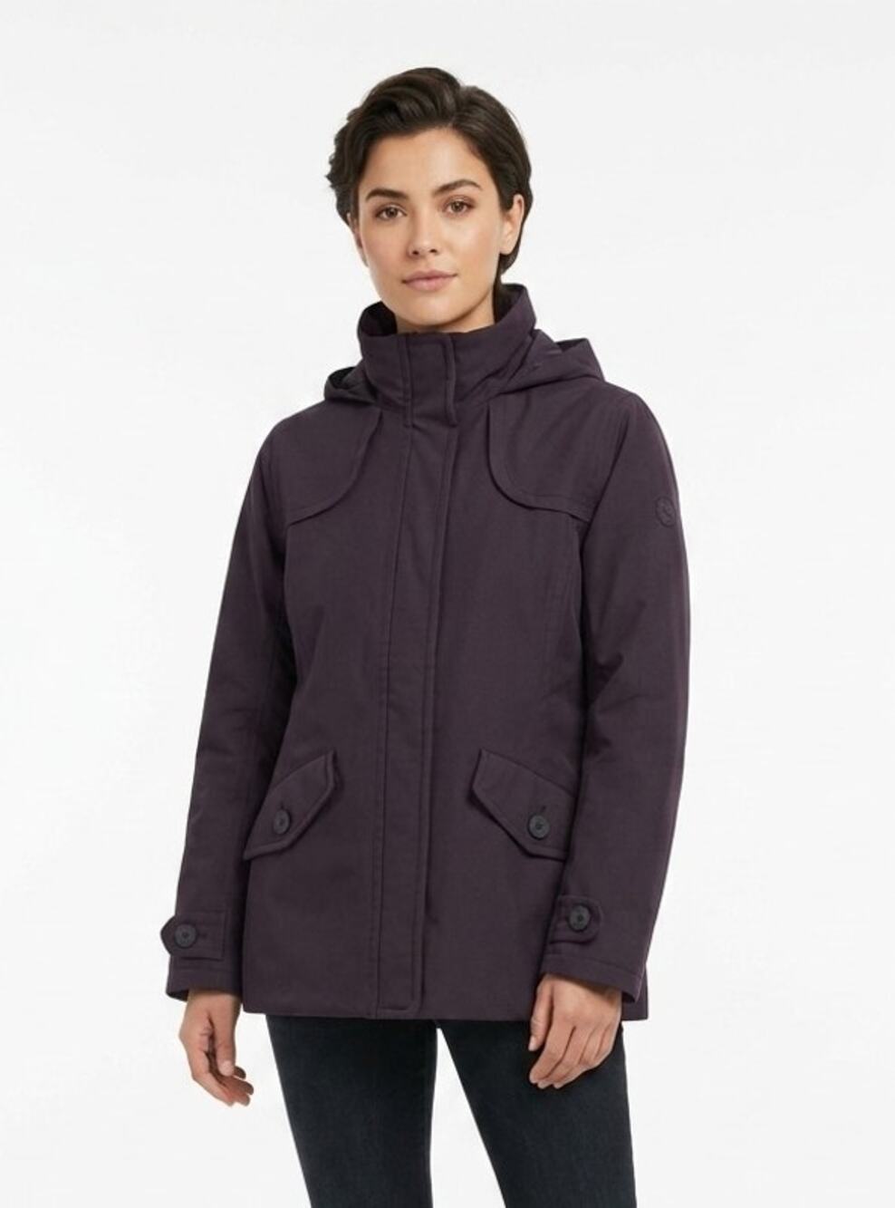 AIGLE EUC Varena Dark Navy Blue Hooded Jacket Coat Womens FR 44 US Large